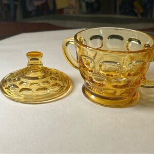 Vintage Amber Glass Sugar Bowl with Lid